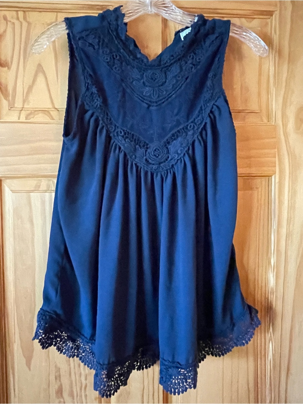 Darling Navy Blue Crochet Trim Sleeveless Tank Top